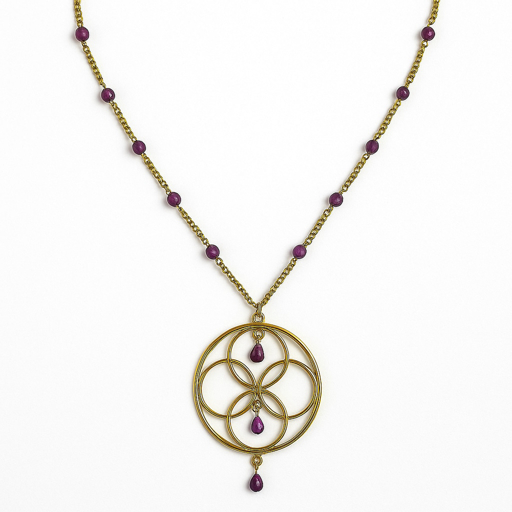 Vintage Avon Gold Pendant Necklace with Purple Beads